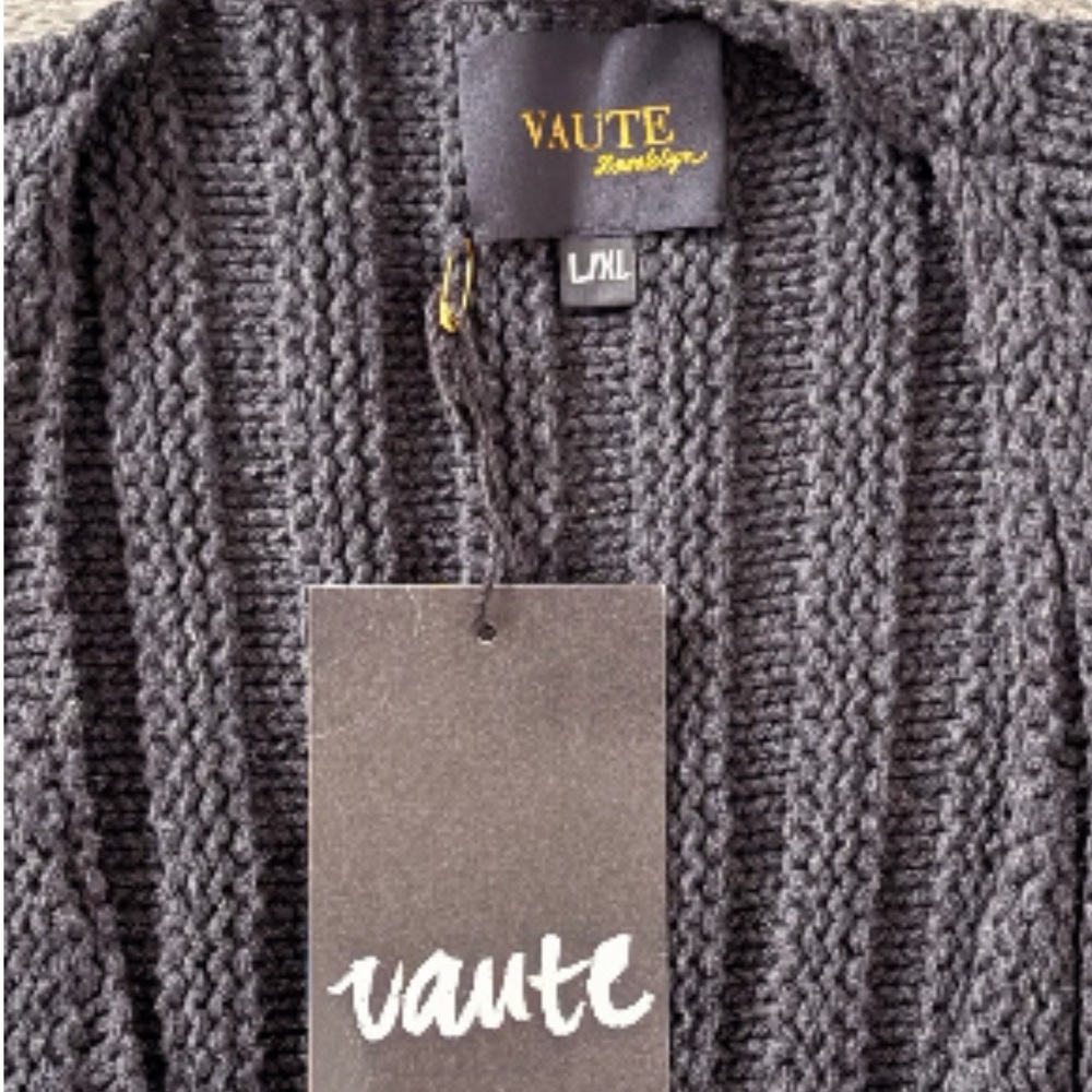Vaute Brooklyn Couture Vegan Knit Cardigan Sweater NWT Size L/XL Grey NYC - Picture 3 of 6